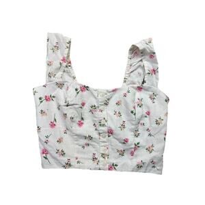 Joie Linen White Floral Smocked Cropped Top Size Small Whimsical Fairy Y2k